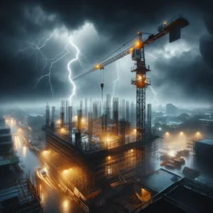 construction site during a thunderstorm
