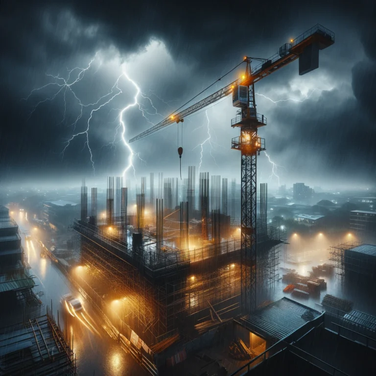 construction site during a thunderstorm