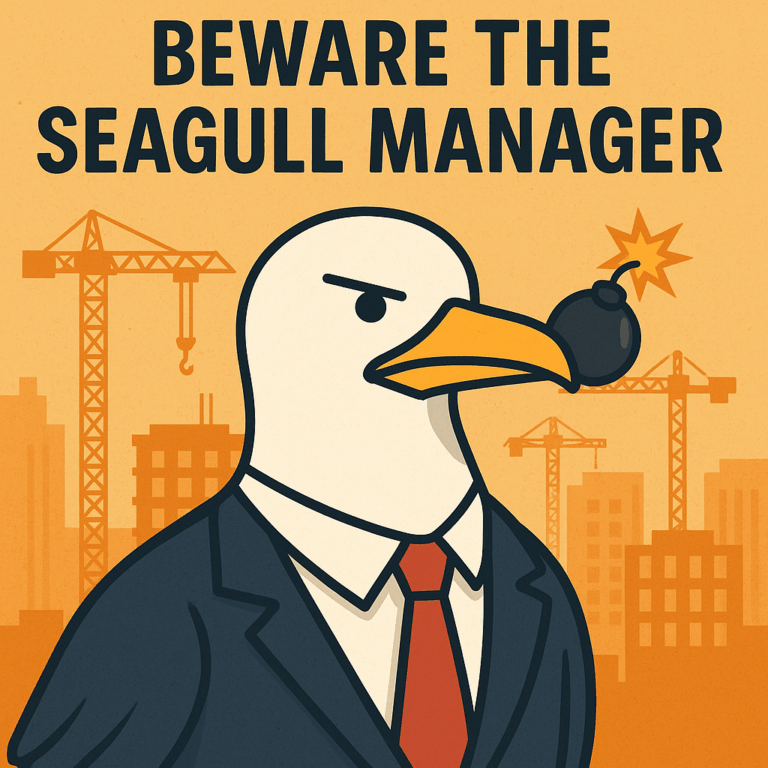 Image of a seagull in a suit with a grenade