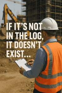 A construction manager using a log