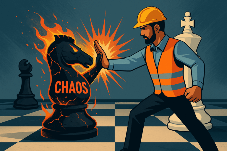 Playing chess with chaos in construction